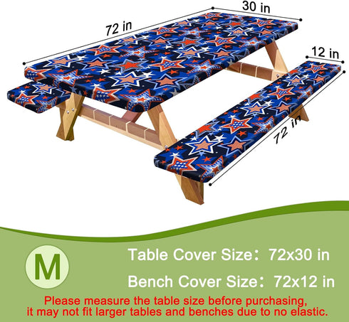 HobbLab Rv,72in,Blue Picnic Table Cover with Bench Covers Portable Table Cloth Built-in Storage Pocket Fitted