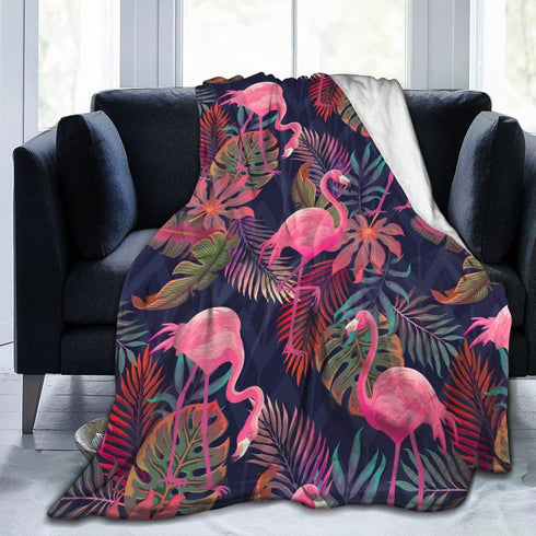 Perinsto Tropical Flamingos with Palm Leaves Throw Blanket Ultra Soft Warm All Season