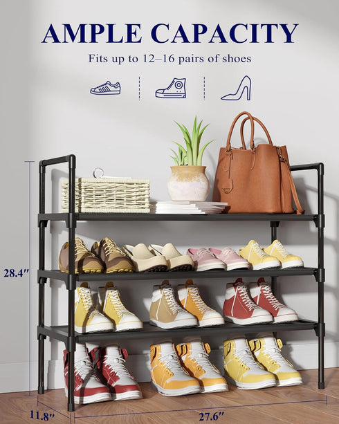 3-Tier Closet, 27.6" 3 Kitsure Shoe Rack - Shoe Organizer, Shoe Rack for Entryway, Bedroom, Easy- Assembly Storage