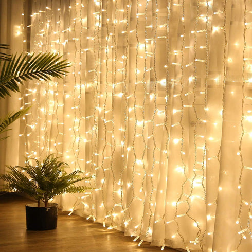 8 Curtain Lights, Upgrade LED Window Fairy Lights Lighting Modes, Window Icicle Xmas String Lights for Wall Decor
