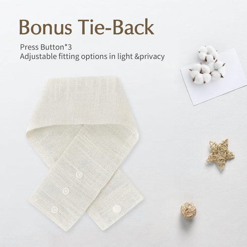 FMFUNCTEX Side Light Linen Texture Semi Sheer Narrow French Door Panels - 24 Inch x 72 Inch, 2 Panels