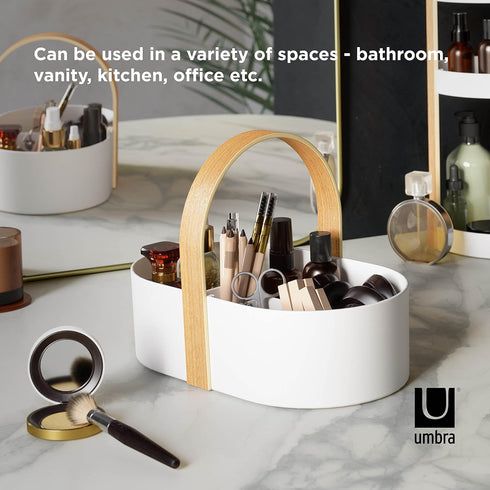 Umbra Bellwood Multipurpose Caddy Organizer with Handle, Desk, Makeup, Kitchen Cabinet Organizer, Natural/White