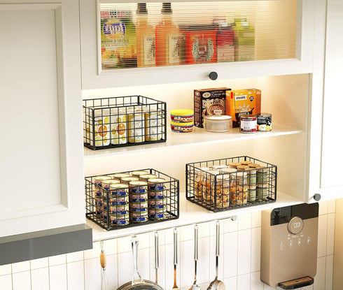 X-cosrack Foldable Metal Wire Basket, 6 Pack Pantry Organizer with Handles, 12"x9"X6", Food Storage Bins for Kitchen,