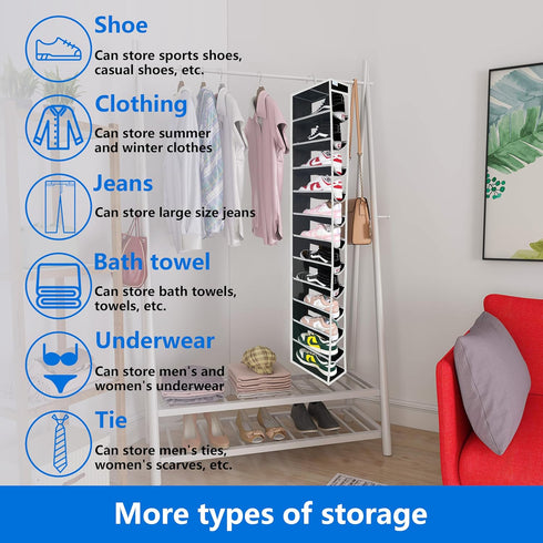 12Section,shoe 45 Pounds,closet storage,closet hanging shoe organizer , organizer,Ample Storage Space,college dorm