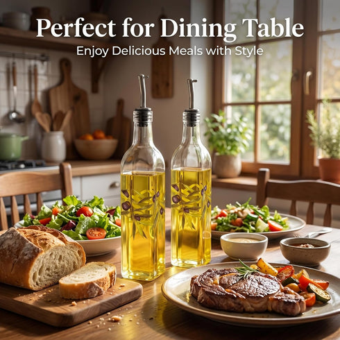 Set Set BBQ,Olives,2 Pack 17 oz. TZSSP Olive Oil and Vinegar Dispenser Glass Dispenser Bottles Cooking Oil Cruets