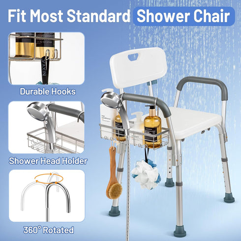 YUOROS 304 Stainless Steel Shower Caddy Hanging Organizer Rack for Shower Chair Bench for Seniors, Disabled
