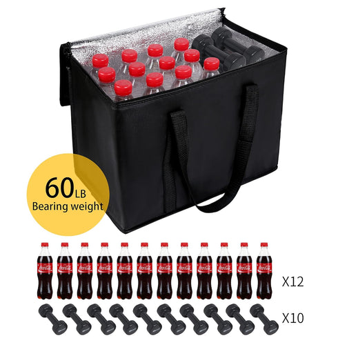 2 pack Additional Bottom Plate Black Insulated Grocery shopping bag , Delivery,pizza,reusable bags, Sturdy