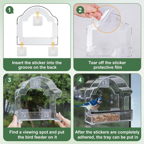 Window Bird Feeders for Outside, Clear Acrylic Bird Feeder with 3 Strong Adhesive Sheets for Wild Bird Watching