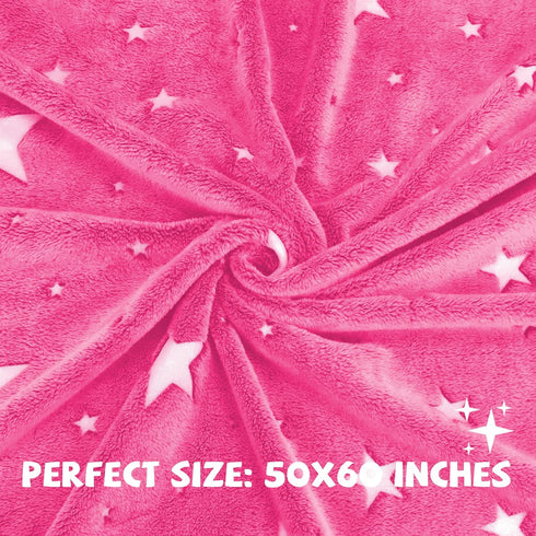 Glow in The Dark Blanket for Kids, Soft Cozy Warm Fuzzy Throw Blanket with Pink Glowing Stars