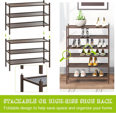 3-Tier Closet BMOSU Bamboo Shoe Rack Premium Stackable Shoe Shelf Storage Organizer for Hallway Living Room Entryway