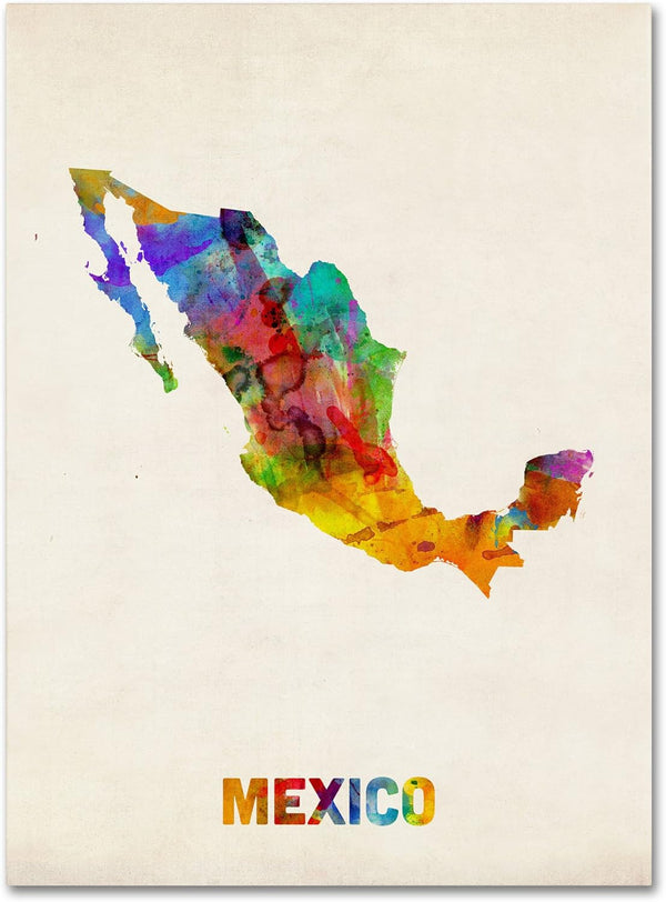 Trademark Fine Art Mexico Watercolor Map Artwork by Michael Tompsett, 14 by 19-Inch