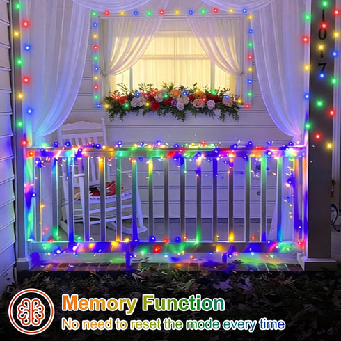 2 Pack 33ft 100 8 QITONG Battery Operated String Lights, Each LED Multicolor Christmas Lights Outdoor Waterproof, Modes