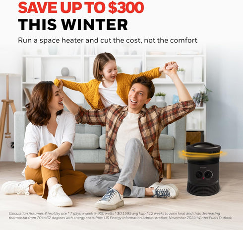Honeywell HHF360V Portable Heater, Charcoal Grey, 360 Degree Surround Fan Forced, Adjustable Thermostat, 2 Heat Settings