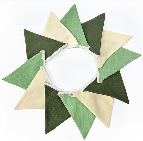 2 Sets 24Pcs Summer of Sage Green Pennant Banner Nursery Garland Flags Olive Green Fabric Linen Triangle Streamers