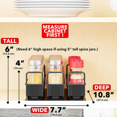 7.7" x10.75 x4 3 1-Tier SpaceAid Pull Out Spice Rack Organizer for Cabinet, Heavy Duty Slide Out Seasoning Kitchen