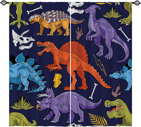 ANHOPE Dinosaur Curtains Ancient Jungle Forest Wildlife Animal Theme Window Drapes Cartoon Dino Print Pattern for Kids