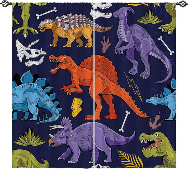 ANHOPE Dinosaur Curtains Ancient Jungle Forest Wildlife Animal Theme Window Drapes Cartoon Dino Print Pattern for Kids