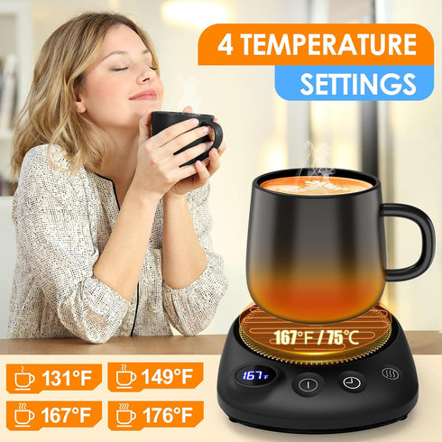 4 Settings 1-12H Coffee Mug Warmer - Fastest Heating & Highest Temperature, Coffee Cup Warmer for Desk Auto Shut Off