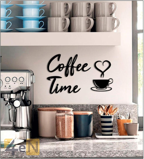 4eN Modern Coffee Time Wall Art & Sign Set - 4 Pieces Wooden MDF for Kitchen & Cafe