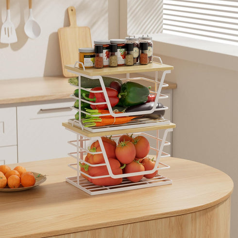 Countertop Trash Bag Holders with Wood Top, Large & Small Garbage Bag Dispenser for Kitchen, Pantry, Laundry Room