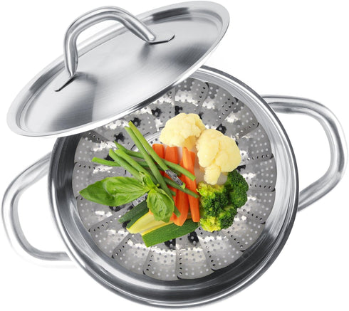 Vegetable Steamer, 5.3" to 9.3", 100% Stainless Steel