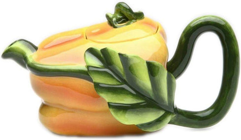 CG 20801 11 Oz Ceramic Yellow Pepper Teapot, Green Stem Handle