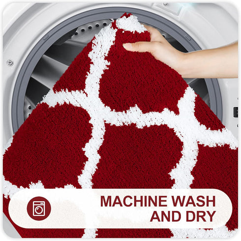 OLANLY Bathroom Rugs 47x17 | Soft Absorbent Microfiber Bath Mats, Non-Slip Shaggy Shower Carpet, Burgundy
