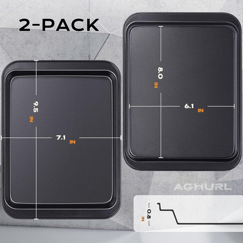 Baking Sheets, Small Cookie Trays, Nonstick Carbon Steel Baking Pan, Bakeware Set, 2-Pack, 9.45 X 7.09 Inch (Inner 7.5x6) by AGHURL