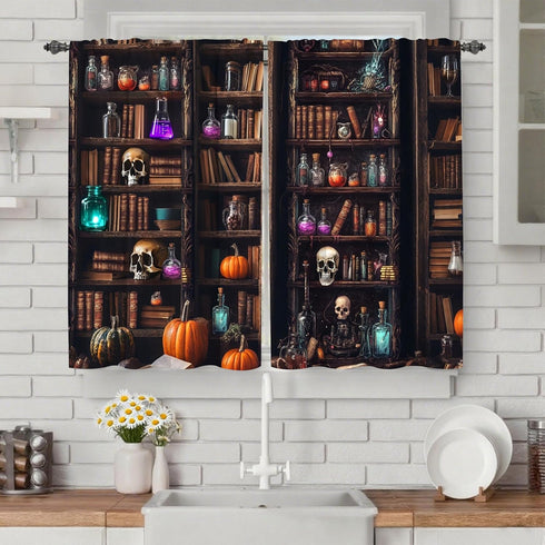 2 Set 28"x36" Worltoldb Vintage Bookshelf Kitchen Curtains Cafe Curtains for Bathroom Dining Room Living Room Pocket