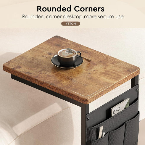 2-Tier YeTom Side Table,C Table with Storage Shelf, End Table with a Storage Bag, Sofa Table with Wheels for Living