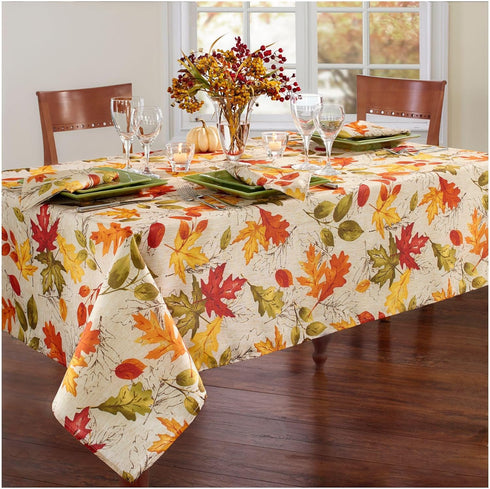 Elrene Home Fashions Autumn Leaves Fall Printed Tablecloth, Wrinkle Resistant Holiday Table Cover, 52"x70"