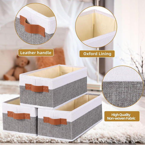 Small Storage Basket 1-Pack, Fabric Storage Containers with Handles, Foldable Open Storage Bins (White&Gray, 15x6x5in)