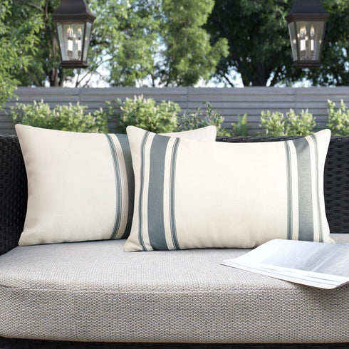 OTOSTAR 2 Pack Outdoor Waterproof Pillow Covers 12x20 Inch - Grey Linen Geometry Cushion Cases for Garden Furniture