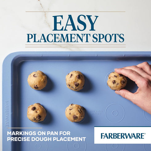 Farberware Easy Solutions Nonstick Bakeware - 10 Inch x 15 Inch Cookie Pan with Drop Zones, Blue