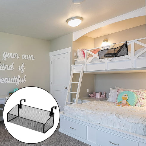 Zubebe Bedside Shelf for Bed, 2 Pieces with 10 Pairs Hooks, Black Metal Organizer for Bunk Bed, Caddy Storage Basket
