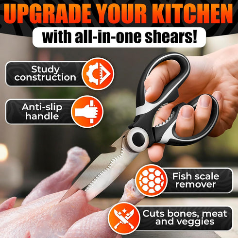 Kitchen Shears for Food, Heavy Duty Kitchen Scissors with Cover, Rust-Resistant Utility Scissors for Fish, Meat,