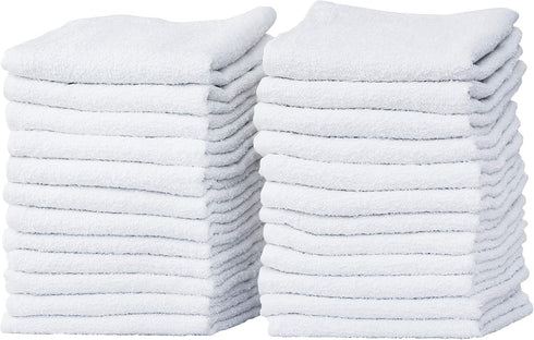 Pacific Linens 24-Pack White Thin 100% Cotton Towel Washcloths, Lightweight, Commercial Grade