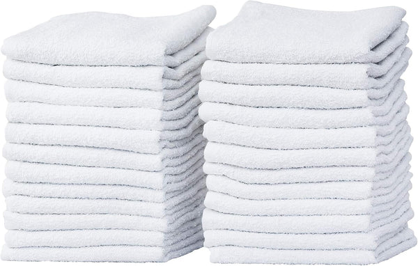 Pacific Linens 24-Pack White Thin 100% Cotton Towel Washcloths, Lightweight, Commercial Grade