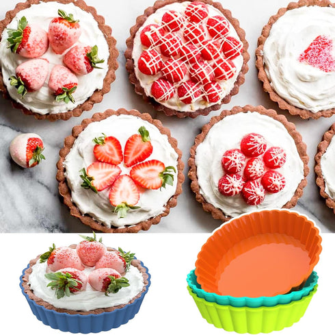 Webake 8 Pack Silicone Tart and Pie Molds, 5 Inches Round Individual Small Fluted Cake Pans for Baking
