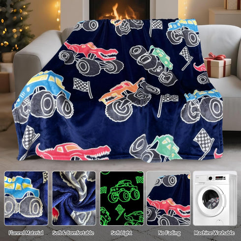 TEHALK 3-12, 40"x 60" Monster Truck Blanket for Boys/Girls/Kids/Toddler/Baby, Monster Truck Toys for Boys Age Car