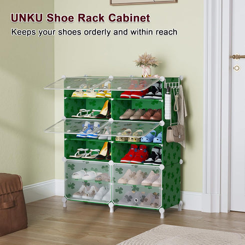 6 24 Closet UNKU Shoe Rack, Tier Shoe Storage Cabinet Pair Plastic Shoe Shelves Organizer for Bedroom Entryway Green