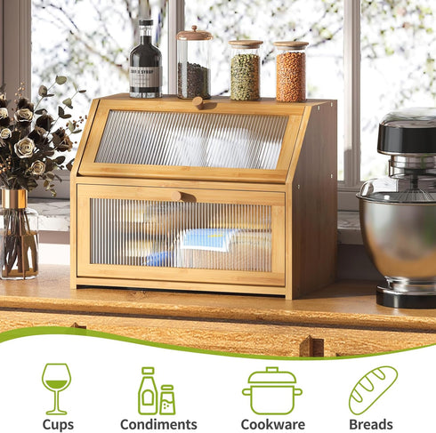 Countertop,Double Counter,Bamboo BMOSU Large Bread Box for Kitchen Layer Bread Box for Kitchen Wood Bread box Capacity