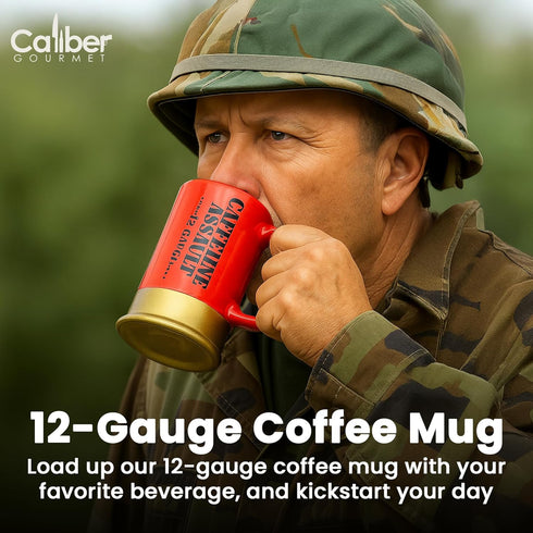 Caliber Gourmet 12-Gauge Shotgun Shell Mug – Bold Red Ceramic Coffee Mug, Unique Gift for Hunters & Collectors