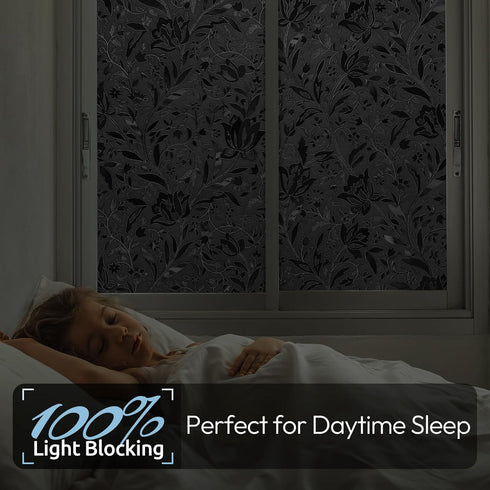 rabbitgoo Black Total Blackout Window Film, 35.4" x 78.7" Light Blocker for Sun Blocking and Privacy