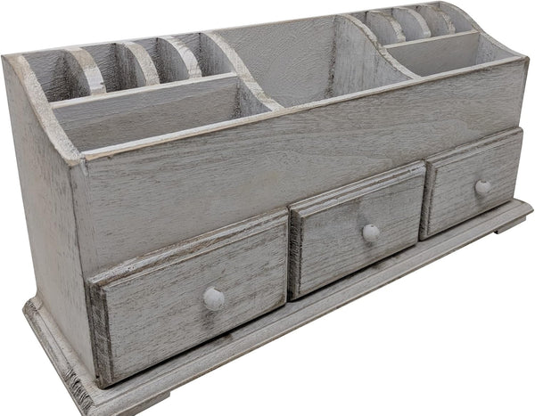 Gianna's Home Rustic Farmhouse Desk with 3 Drawer Wooden Vanity Makeup Beauty Jewelry Storage Organizer, Rustic White