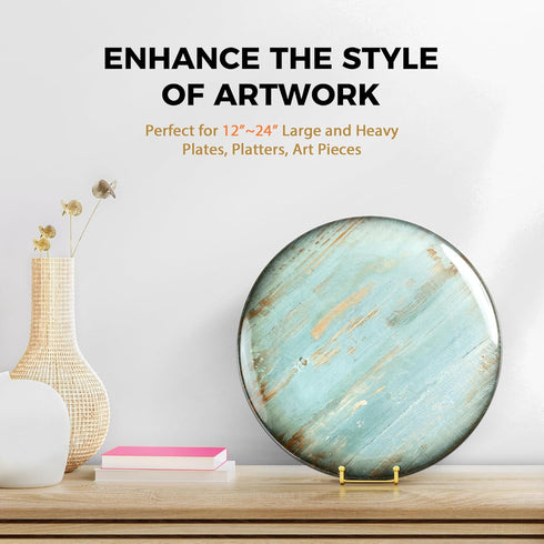 TR-LIFE 12 Inch Large Plate Stands for Display, Metal Picture Frame Holder + Small Easels for Art