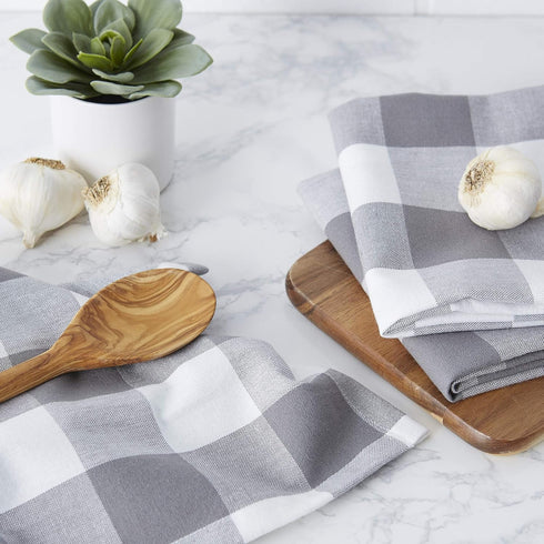 DII Buffalo Check Kitchen Collection - Classic Farmhouse Dishtowel Set, 20x30, Gray & White, 3 Piece