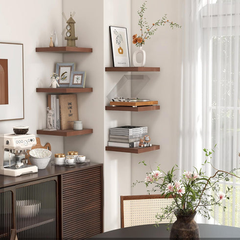 8"W 8"D 1.2"H, Set 3 Square Floating Shelves for Wall x x Small Engineered Wood Wall Shelves with Invisible Brackets