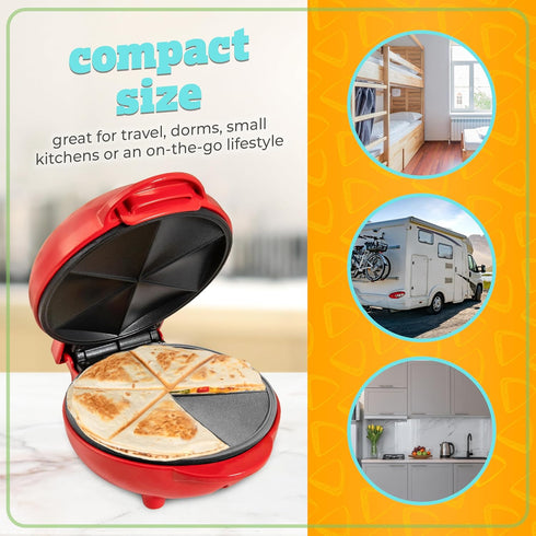 Nostalgia Taco Tuesday Quesadilla Maker – 5 Inch Cooking Surface for Mini Quesadillas, Red