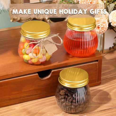 50 4 oz Yungyan Pcs Small Jars with Lids, Clear Mini Mason Jars Plastic Containers with Lids and Tags Mini Jelly
